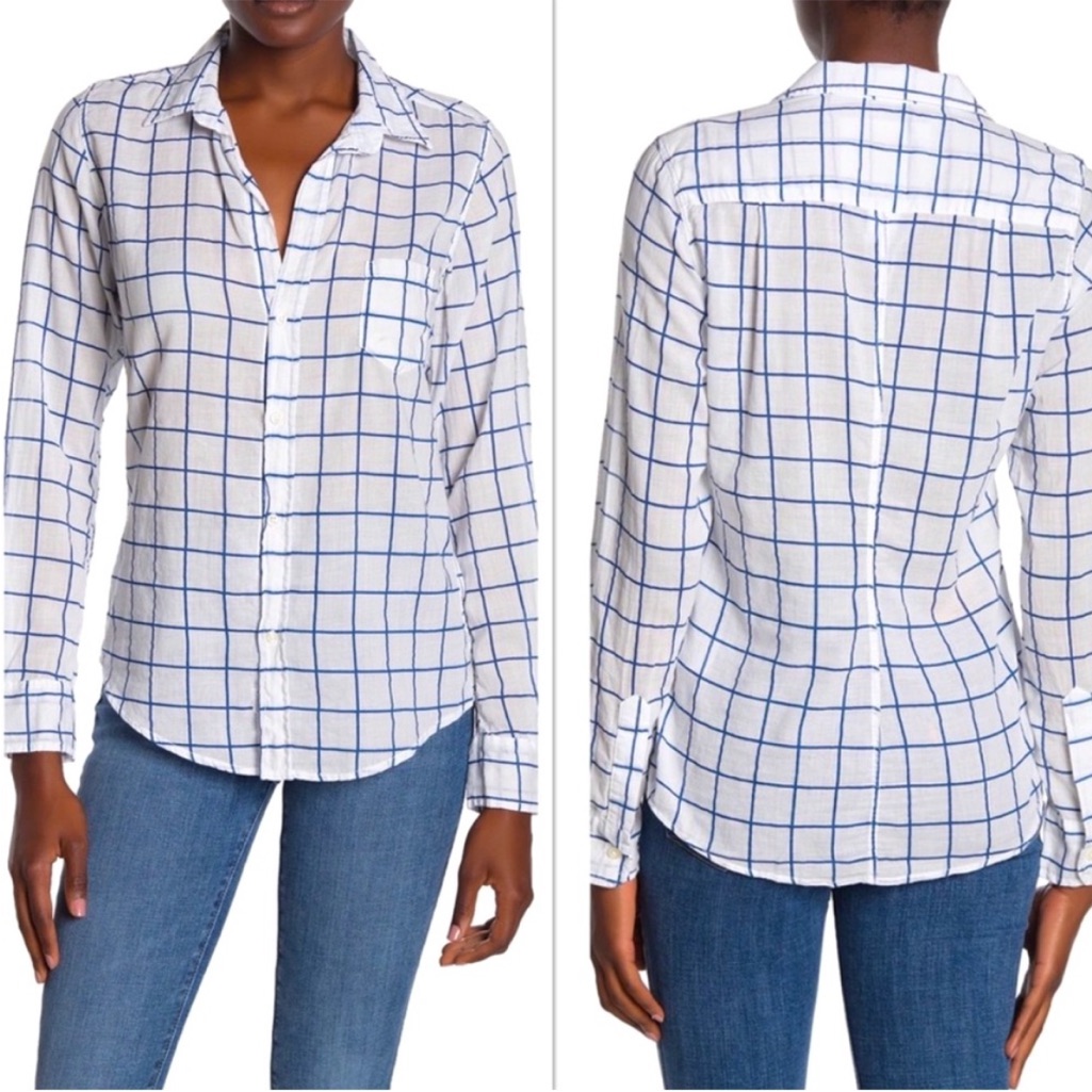 Frank & Eileen Barry Button Down Shirt Blue White Grid Plaid Size Medium
